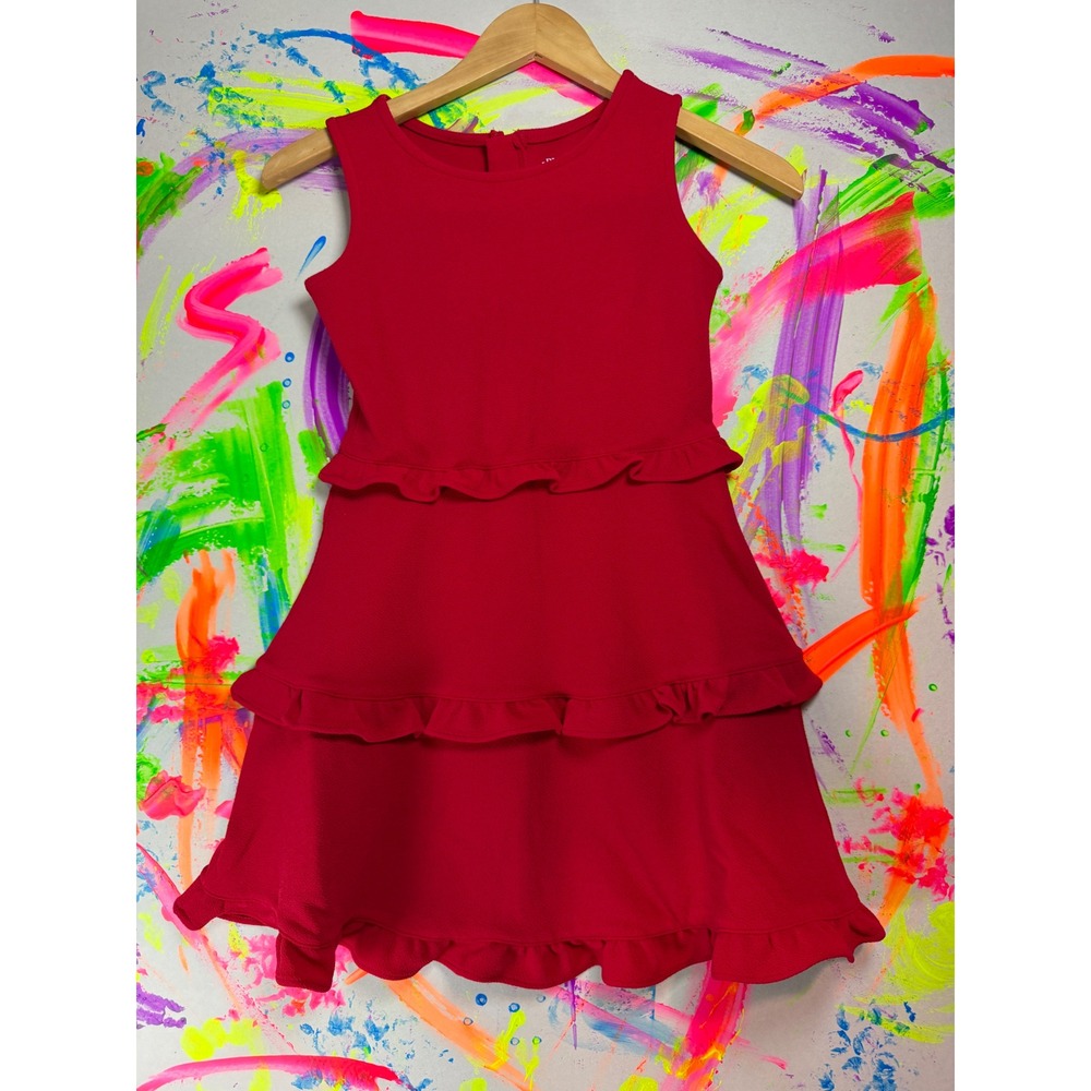 Childrens Place Girls Red Sleeveless Tiered Ruffle Knit Dress Size 8